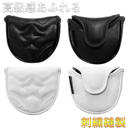 ゴルフ ヘッドカバー パター マレット カバー ピンタイプ ゴルフ ヘッドカバー 単品 波 黒 白 防水仕様 高級 PUレザー