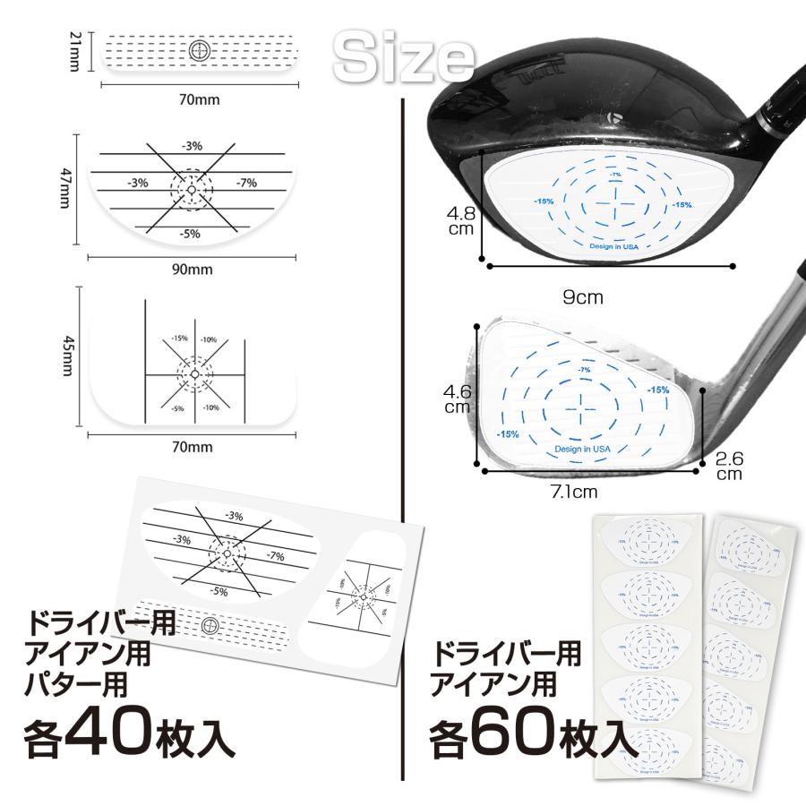 ゴルフ ショットマーカー インパクトマーカー 打球位置確認用 お得な120ショット分 ショット確認シート ドライバー用 アイアン用 パター用 ゴルフ練習 打痕 打点