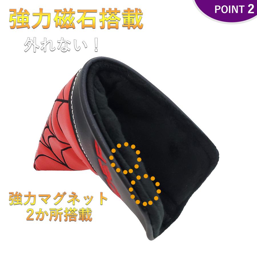 ゴルフ ヘッドカバー 新デザイン パターカバー スコッティーキャメロン オデッセイに適合 マグネット開閉式 ピンタイプ Spider 刺繍 4色