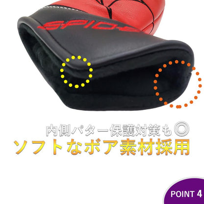 ゴルフ ヘッドカバー 新デザイン パターカバー スコッティーキャメロン オデッセイに適合 マグネット開閉式 ピンタイプ Spider 刺繍 4色