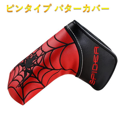 ゴルフ ヘッドカバー 新デザイン パターカバー スコッティーキャメロン オデッセイに適合 マグネット開閉式 ピンタイプ Spider 刺繍 4色