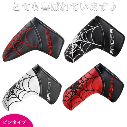 ゴルフ ヘッドカバー 新デザイン パターカバー スコッティーキャメロン オデッセイに適合 マグネット開閉式 ピンタイプ Spider 刺繍 4色