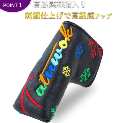 ゴルフ ヘッドカバー 新デザイン パターカバー スコッティーキャメロン オデッセイに適合 マグネット開閉式 ピンタイプ 用 マレット 雪 花 刺繍
