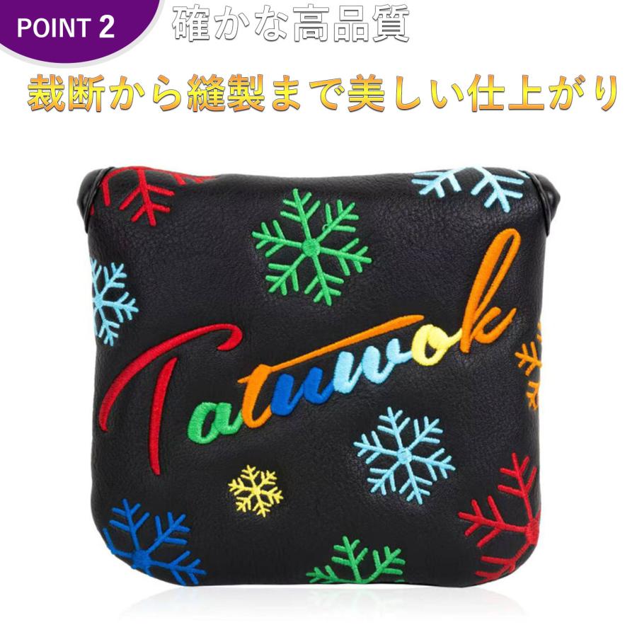 ゴルフ ヘッドカバー 新デザイン パターカバー スコッティーキャメロン オデッセイに適合 マグネット開閉式 ピンタイプ 用 マレット 雪 花 刺繍