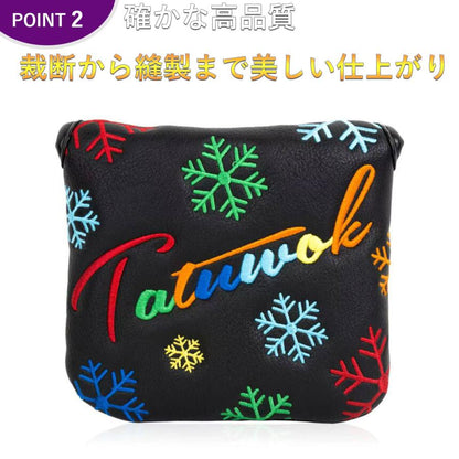 ゴルフ ヘッドカバー 新デザイン パターカバー スコッティーキャメロン オデッセイに適合 マグネット開閉式 ピンタイプ 用 マレット 雪 花 刺繍