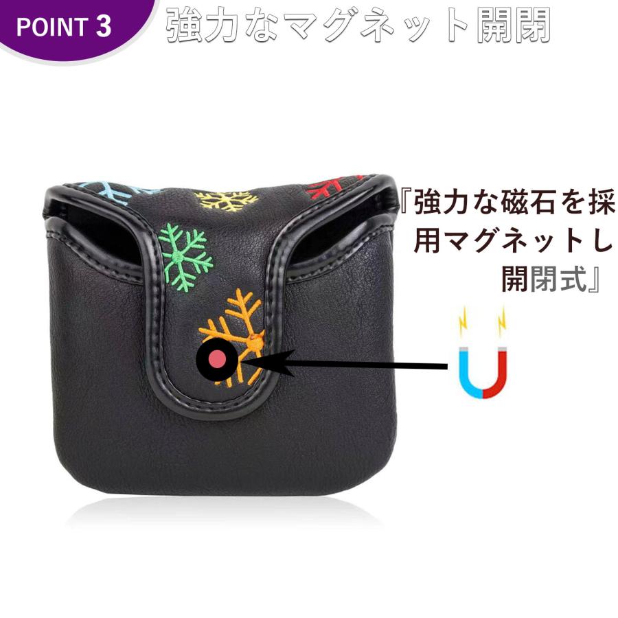 ゴルフ ヘッドカバー 新デザイン パターカバー スコッティーキャメロン オデッセイに適合 マグネット開閉式 ピンタイプ 用 マレット 雪 花 刺繍