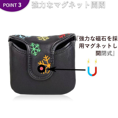 ゴルフ ヘッドカバー 新デザイン パターカバー スコッティーキャメロン オデッセイに適合 マグネット開閉式 ピンタイプ 用 マレット 雪 花 刺繍